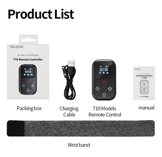 Telesin T10 bluetooth remote voor GoPro 8,9,10,11,12 en 13 en smartphone - GoPro-accessoires