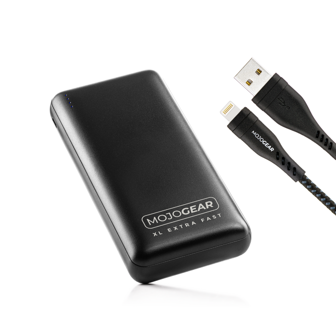 MOJOGEAR MINI XL 20,000 mAh EXTRA FAST power bank with Apple Lightning to USB cable Extra Strong