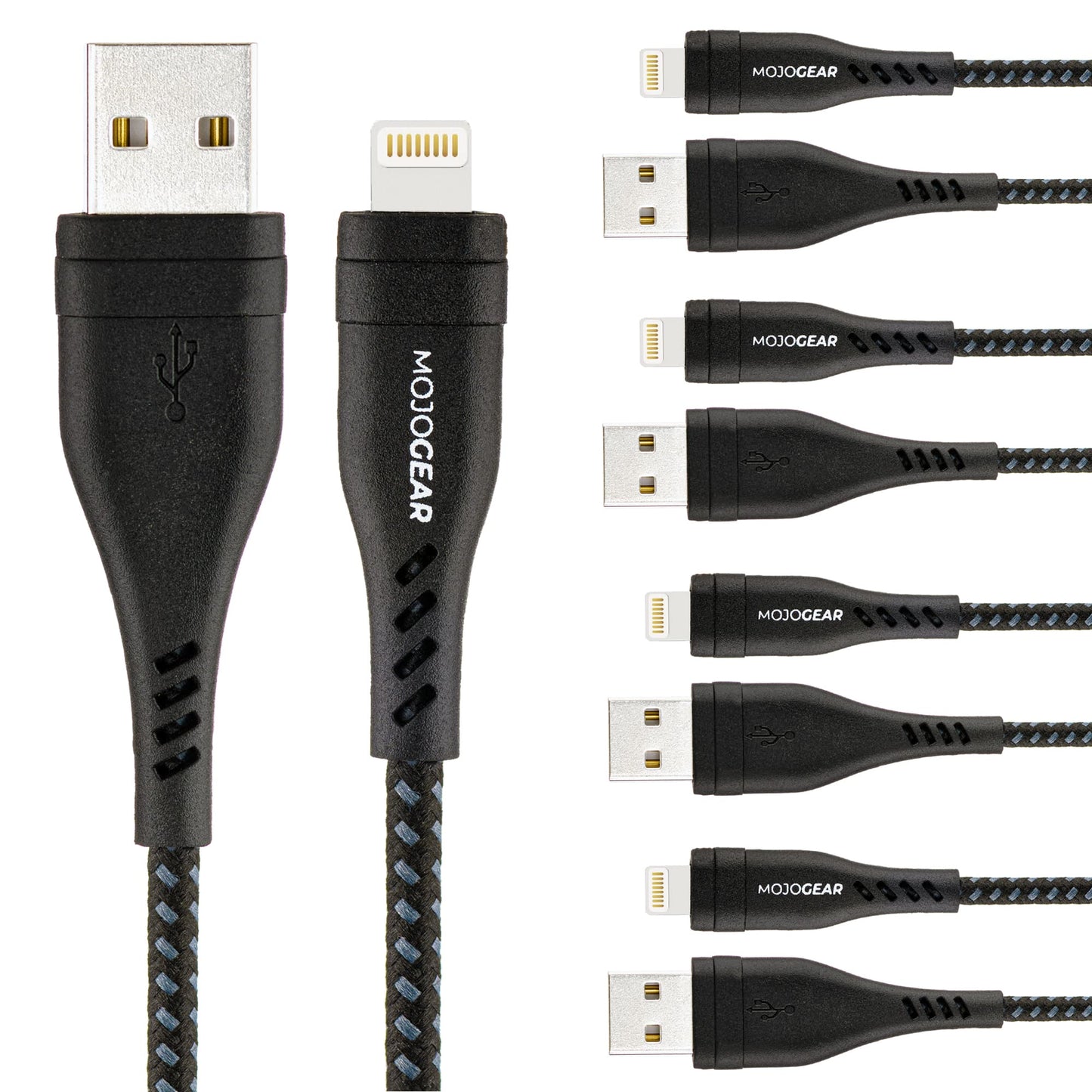 5x MOJOGEAR Apple Lightning naar USB kabel Extra Sterk [VOORDEELVERPAKKING] - Telefoonkabels