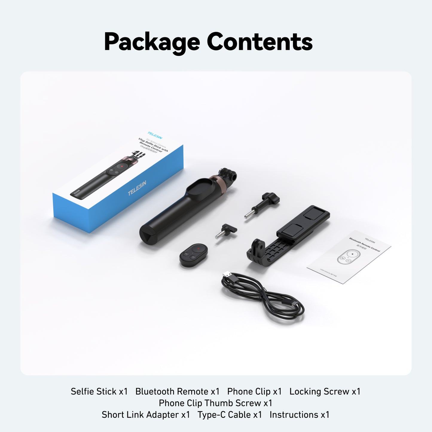 Telesin Vlog Selfie Stick for GoPro, DJI and Smartphone - With Bluetooth remote