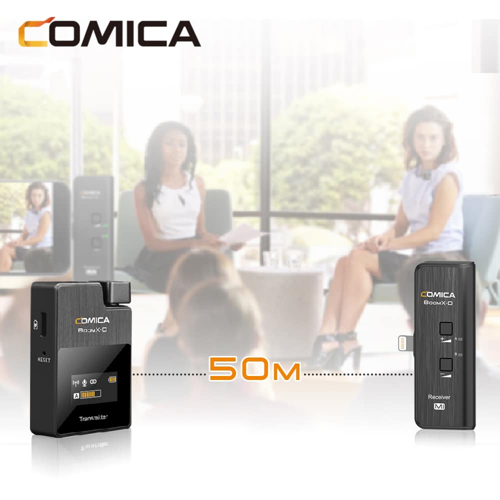 Comica BoomX-D MI1 wireless microphone set with 1 transmitter and Lightning receiver for iPhone