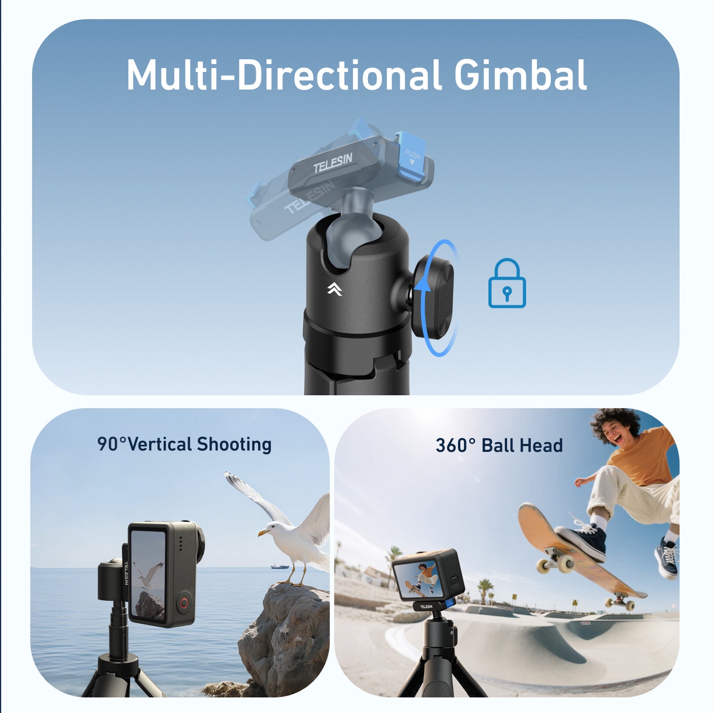 Telesin Quick-release Selfiestick for DJI Osmo Action & 360 - Black