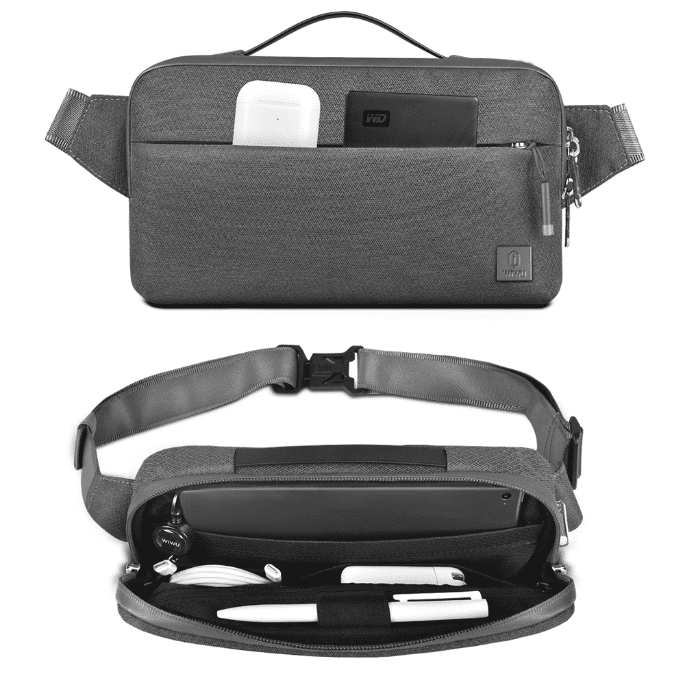 Wiwu Alpha Crossbody Water Repellent Belt Bag for Cables & Accessories - Grey