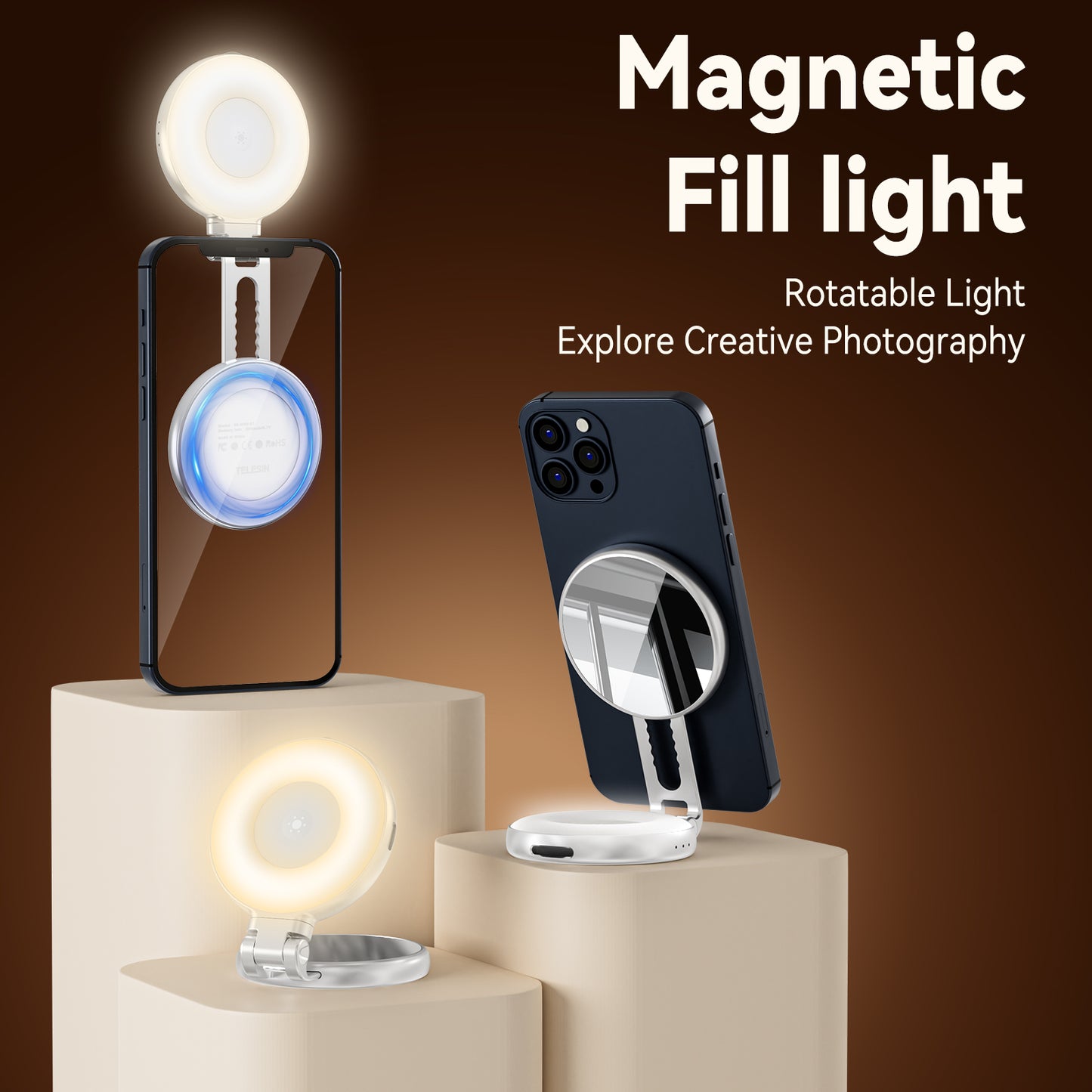 Telesin C03 MagSafe Selfie Light with mirror – Silver