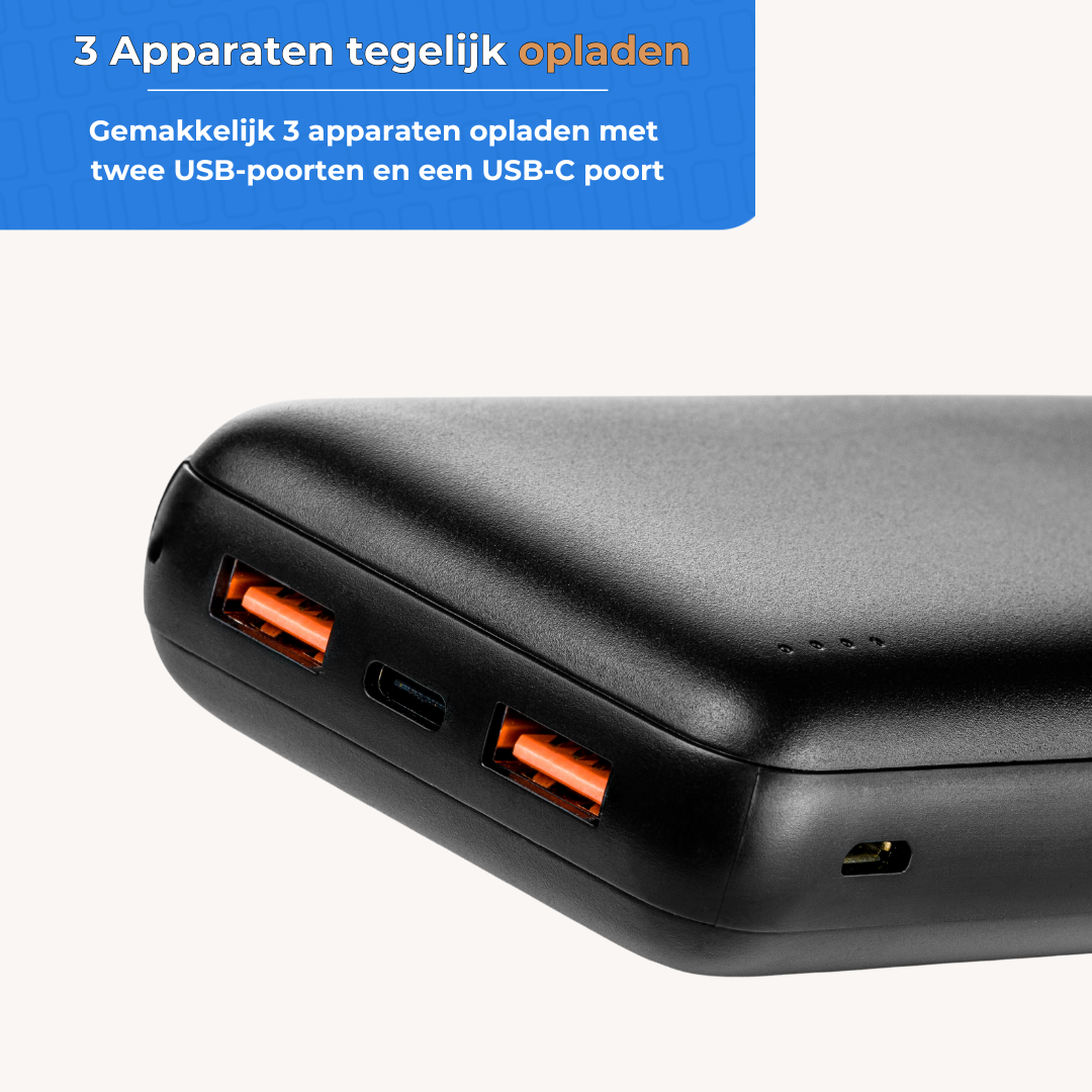 MOJOGEAR MINI XL 20.000 mAh EXTRA FAST powerbank met USB-C naar USB kabel Extra Sterk 3m - Powerbanks