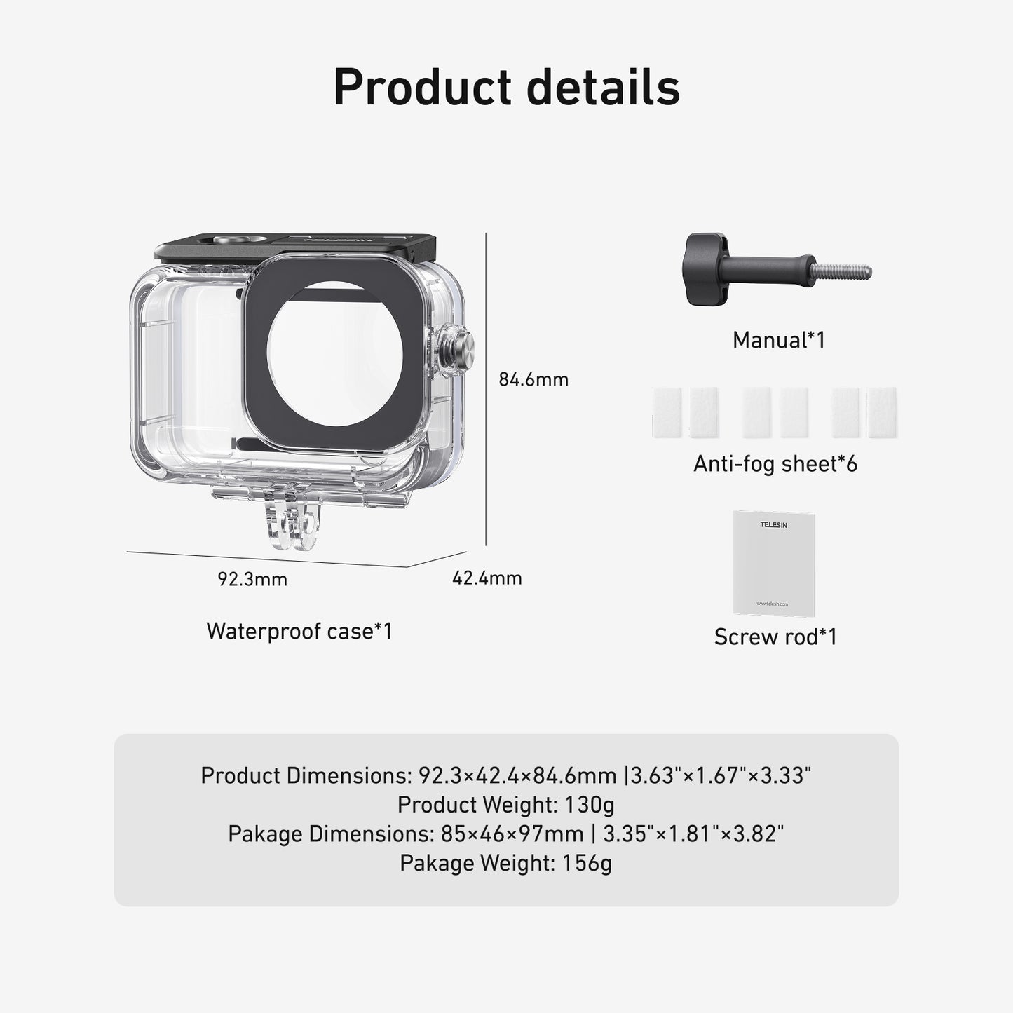Telesin S4-WTP-12 Waterproof Case for DJI Osmo Action 6 - Transparent