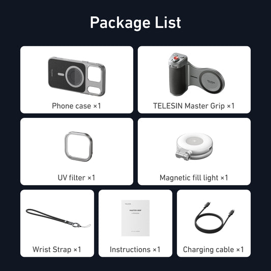 Telesin Master Grip V2 voor iPhone 17 Pro - Creator Combo met lamp en filter - Handgrips