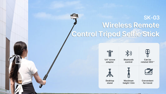 Ulanzi SK-03 Selfie Stick Statief 160 cm met klem en Bluetooth remote - Selfiesticks