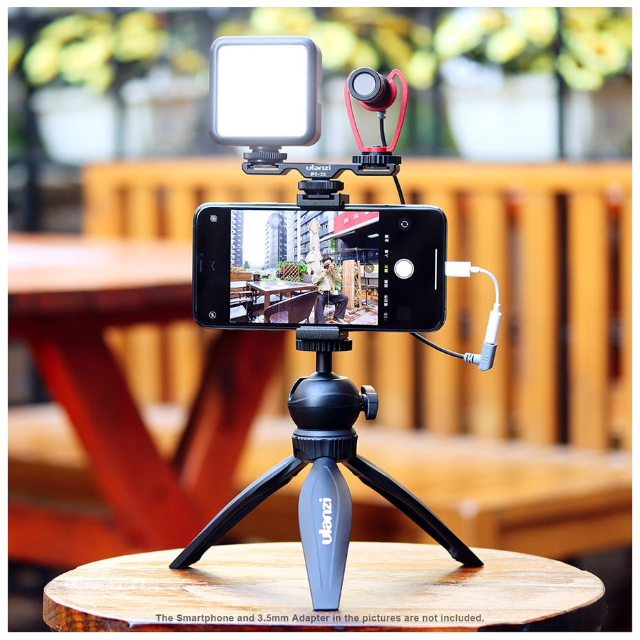 Ulanzi Smartphone vlog KIT EXTRA: mini-statief, telefoonhouder, dual cold shoe-mount, microfoon & LED-lamp - Ministatieven