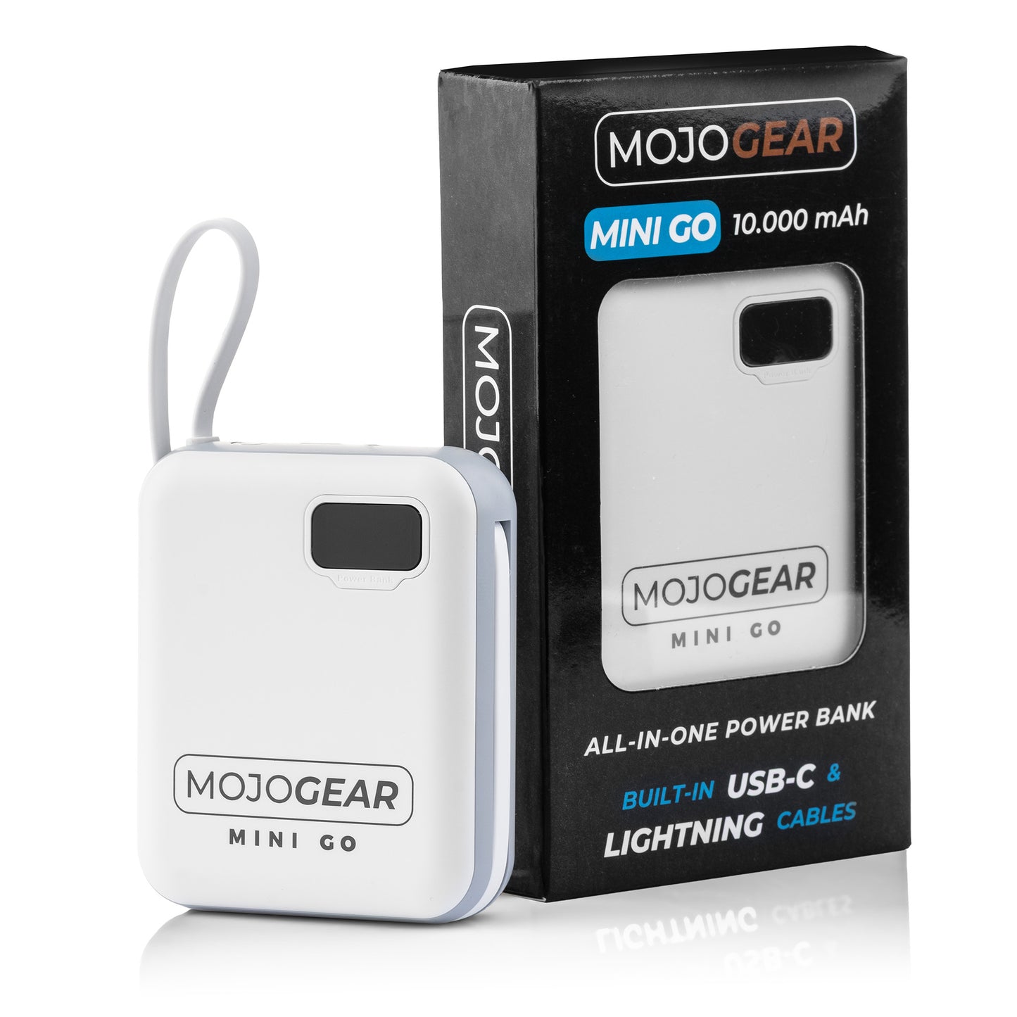 MOJOGEAR MINI GO 10,000mAh power bank with cables - White