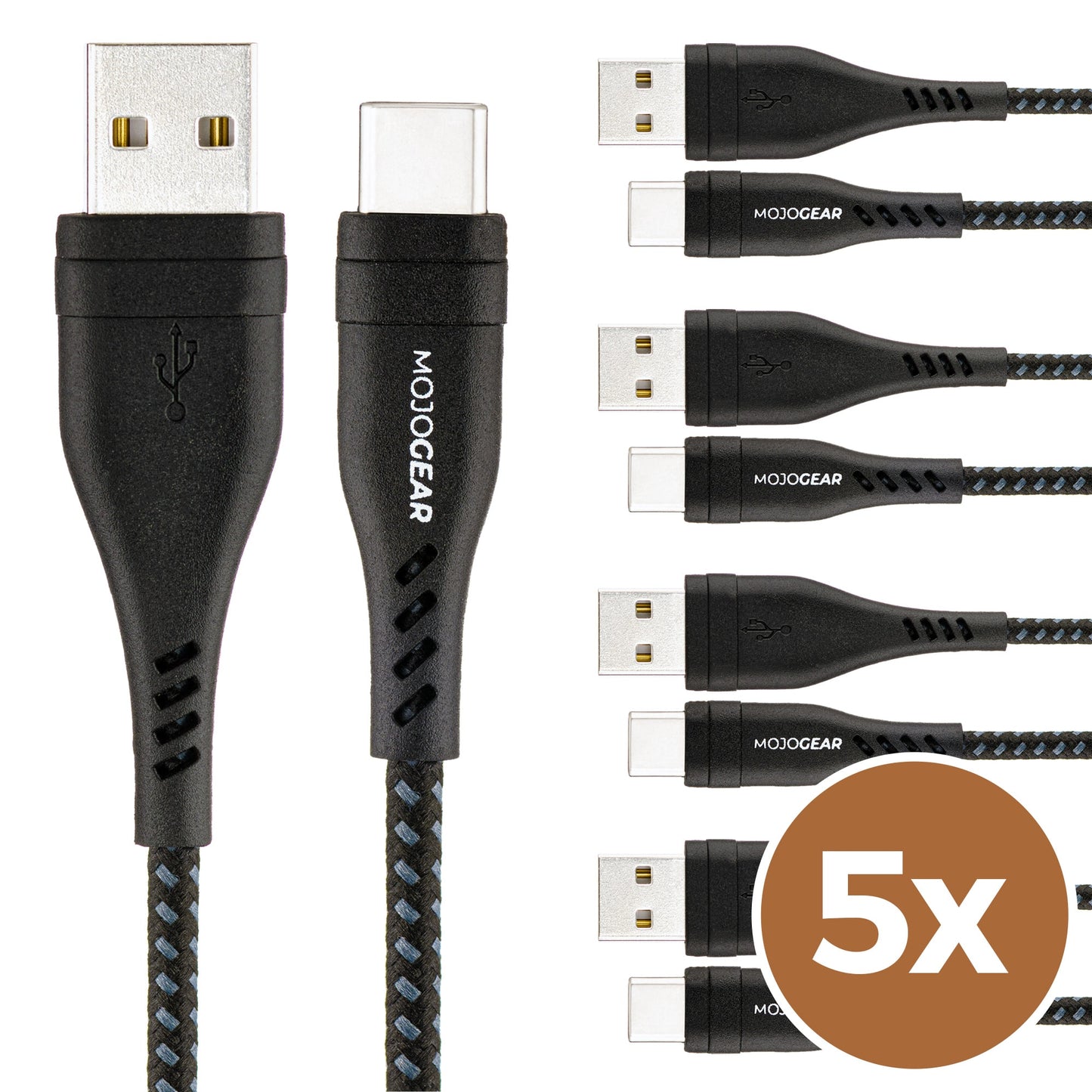 5x MOJOGEAR USB-C naar USB kabel Extra Sterk [VOORDEELVERPAKKING] - Telefoonkabels