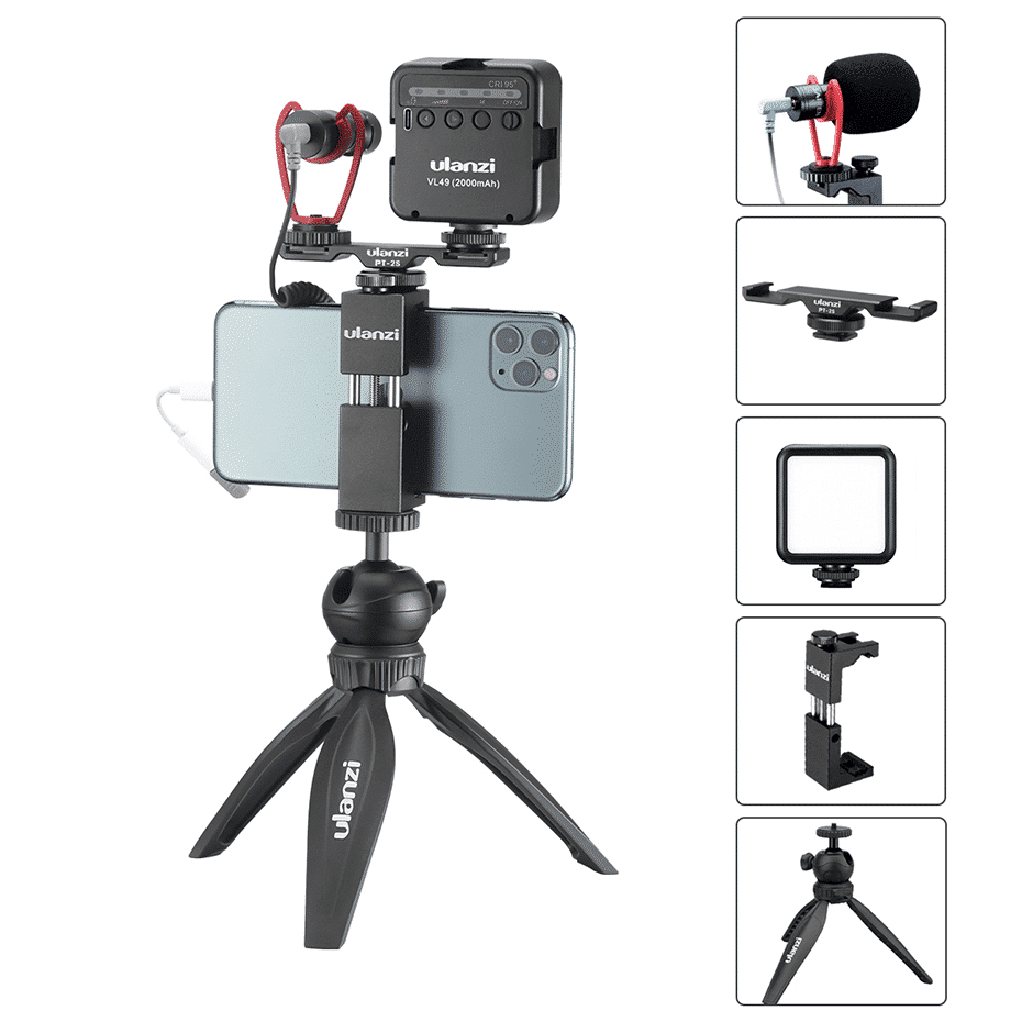 Ulanzi Smartphone vlog KIT EXTRA: mini tripod, phone holder, dual cold shoe mount, microphone & LED light