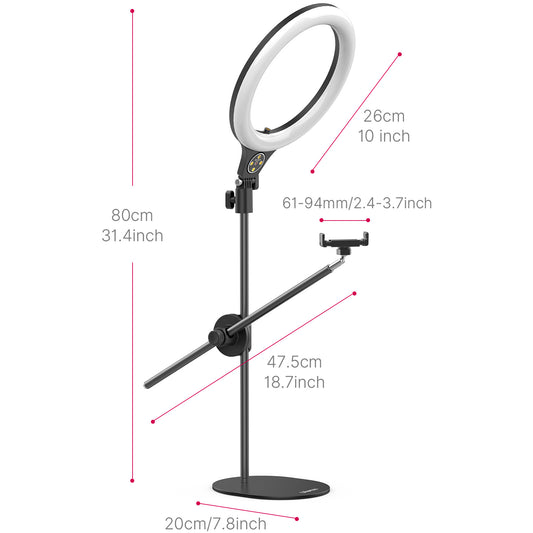 Ulanzi Topshot overhead Ringlamp met statief Ring-10 - Ringlampen