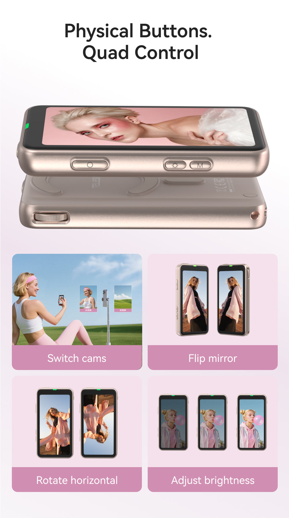 Telesin Selfie Vlog Monitor Magnetisch 4 inch - Champagne