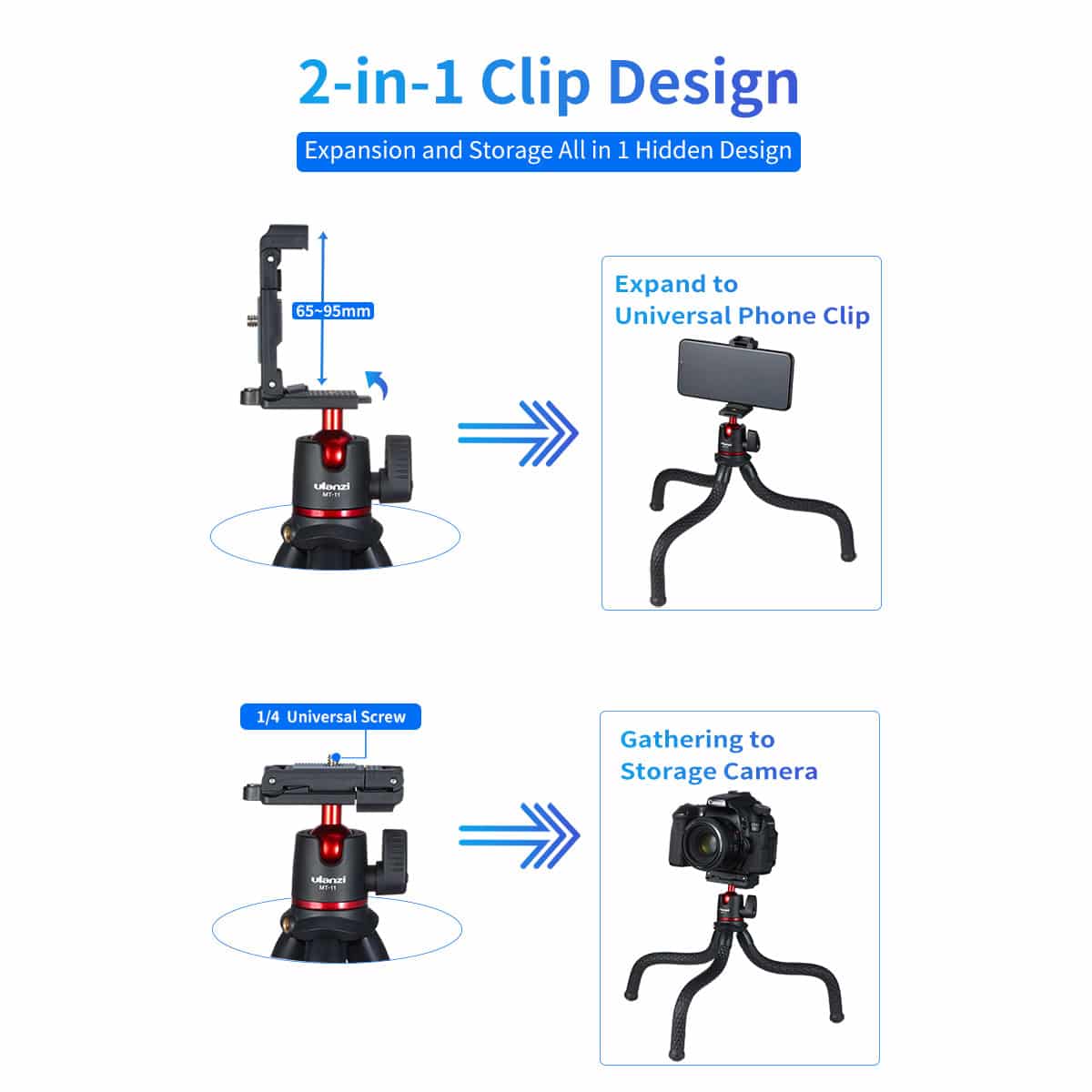 Ulanzi MT-11 flexibel statief XL met extra stevige poten en ingebouwde telefoonhouder - Flexibele statieven