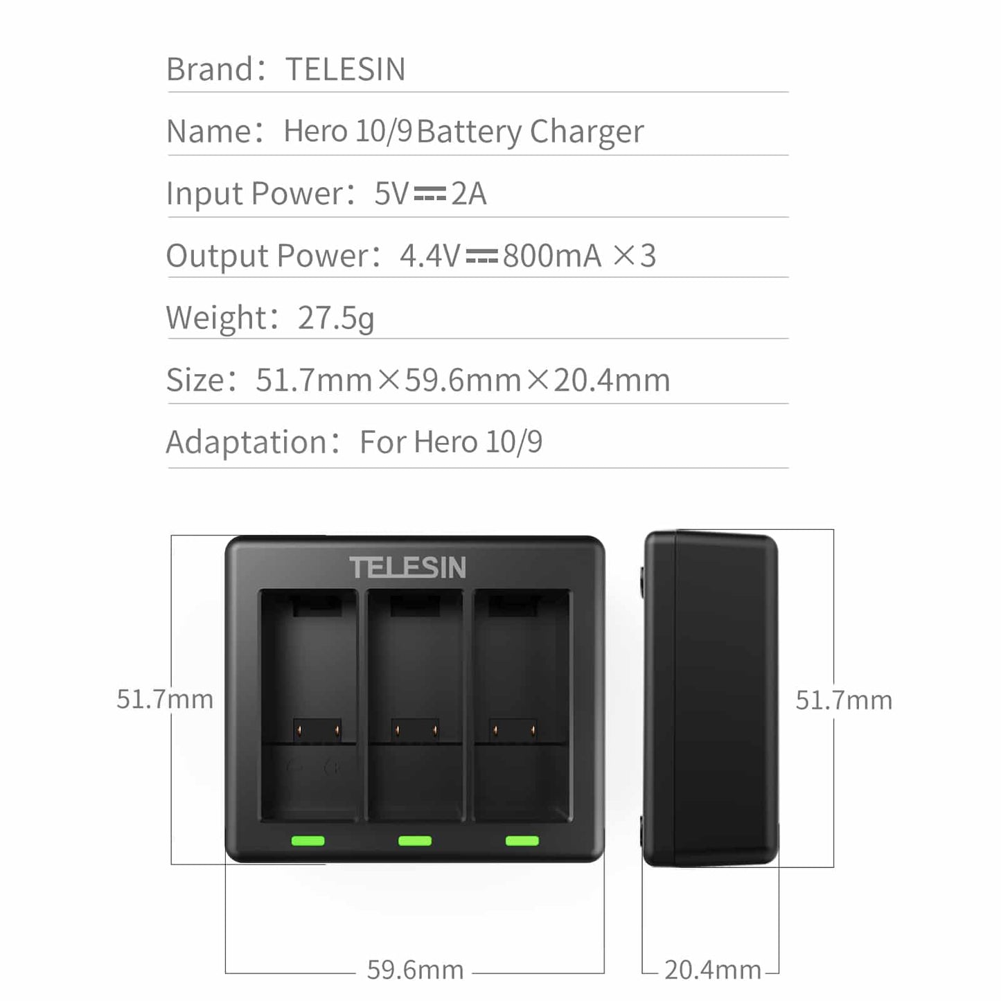 Telesin Triple Battery Charger for GoPro 9, GoPro 10, GoPro 11 &amp; GoPro 12