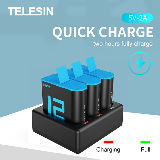 Telesin Triple Batterij Oplader voor GoPro 9, GoPro 10, GoPro 11 & GoPro 12 - GoPro Accu's en opladers