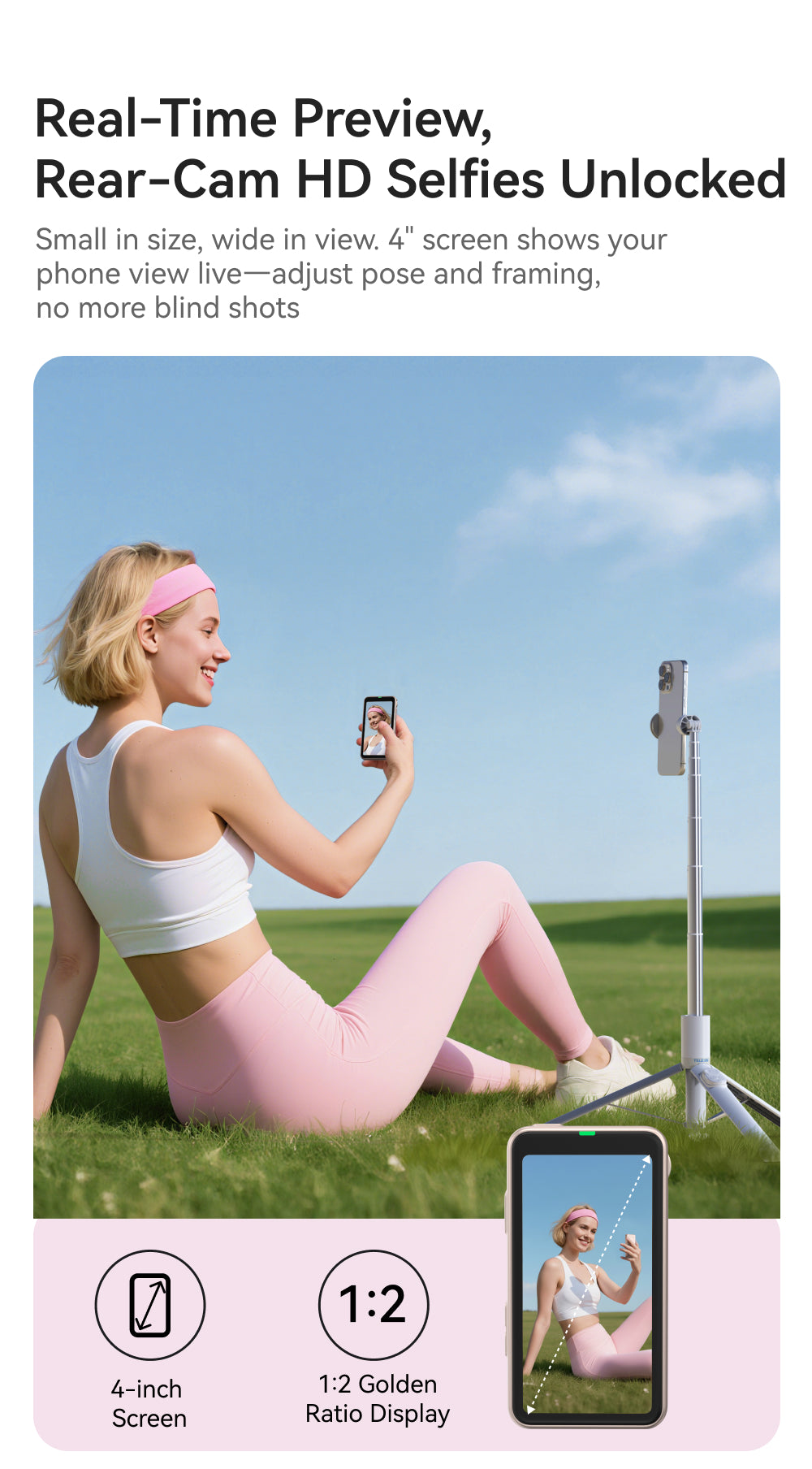 Telesin Selfie Vlog Monitor Magnetisch 4 inch - Champagne