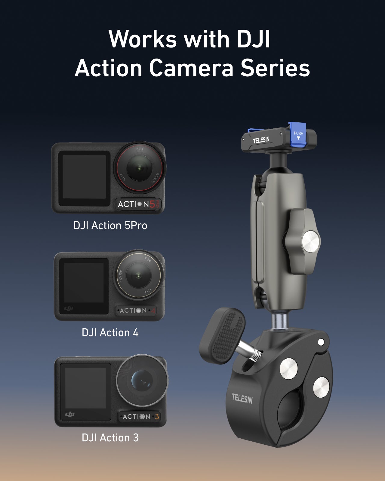 Telesin Tube Clamp voor DJI Osmo Action 3/4/5/6 - Grijs - GoPro Mounts