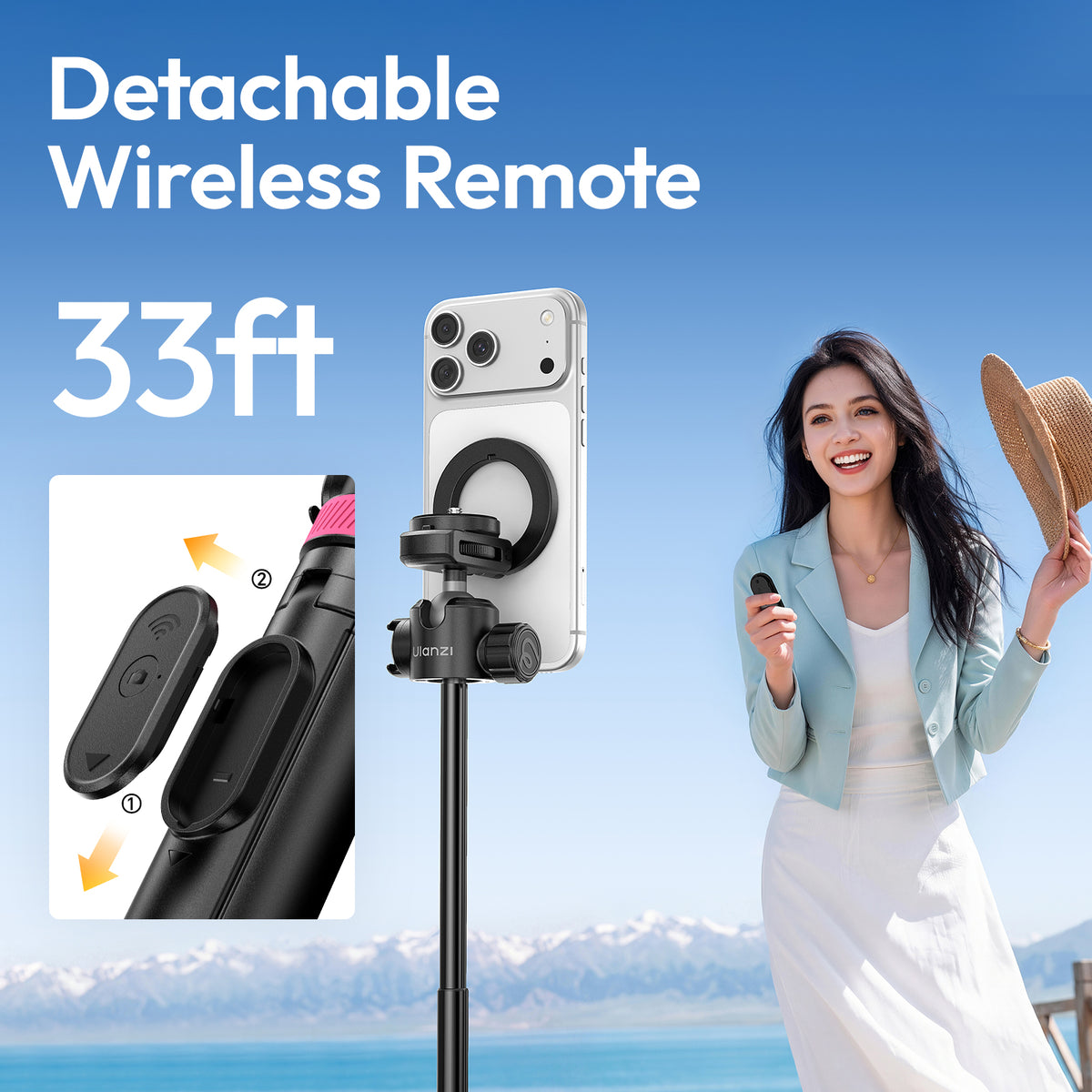 Ulanzi MT-44 M Magnetic Selfie Stick Tripod with Remote - Black