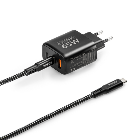 MOJOGEAR CHARGE+ 65W snellader met USB naar USB-C kabel 3 meter | Geschikt voor Samsung/iPhone 15/16