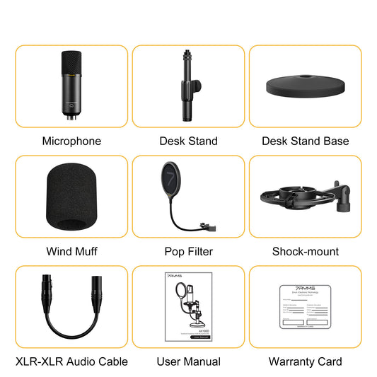 7RYMS AX100D Cardioïde Condensator XLR Microfoon Kit - Microfoon