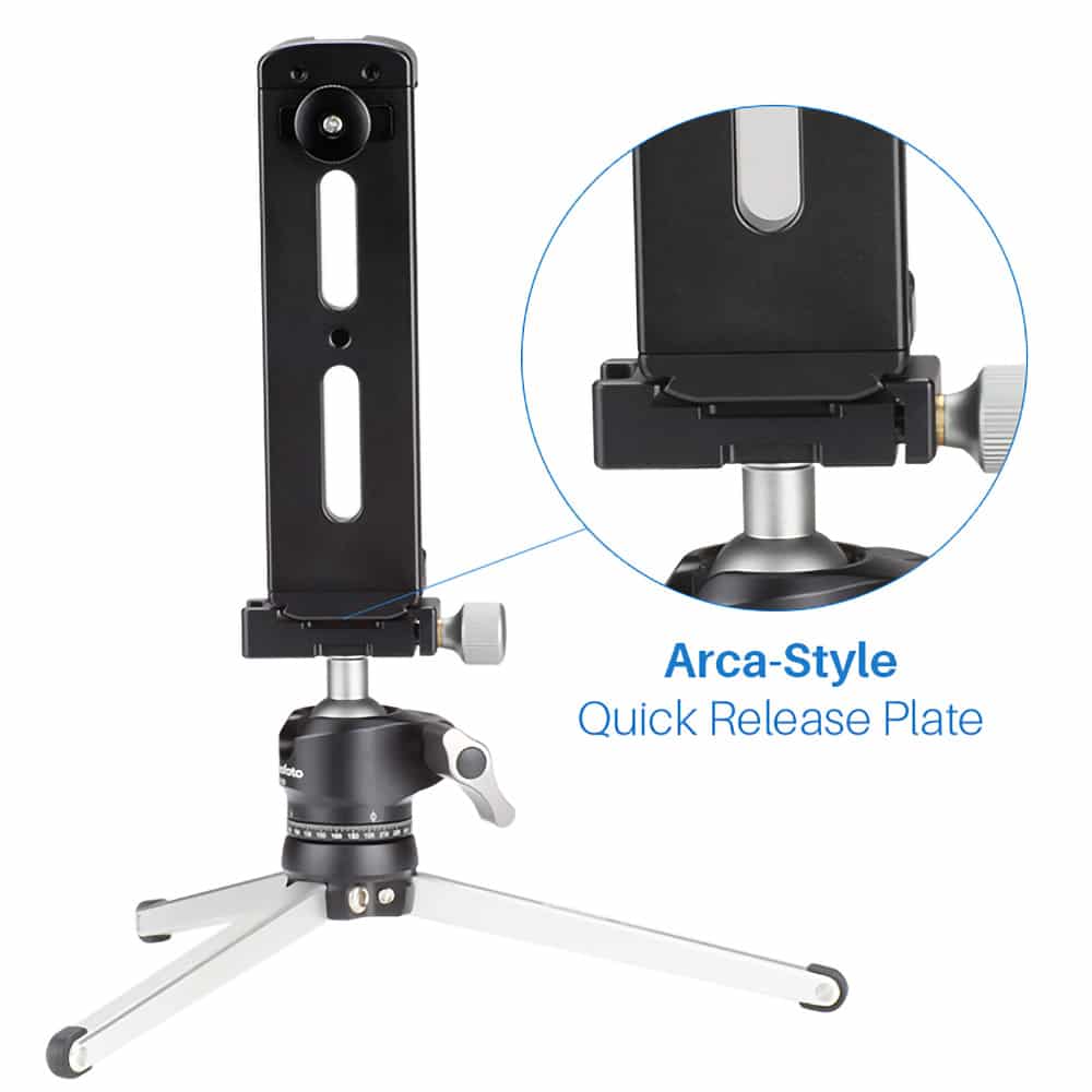 Home office set for tablet and iPad: metal tablet holder + adjustable tabletop tripod