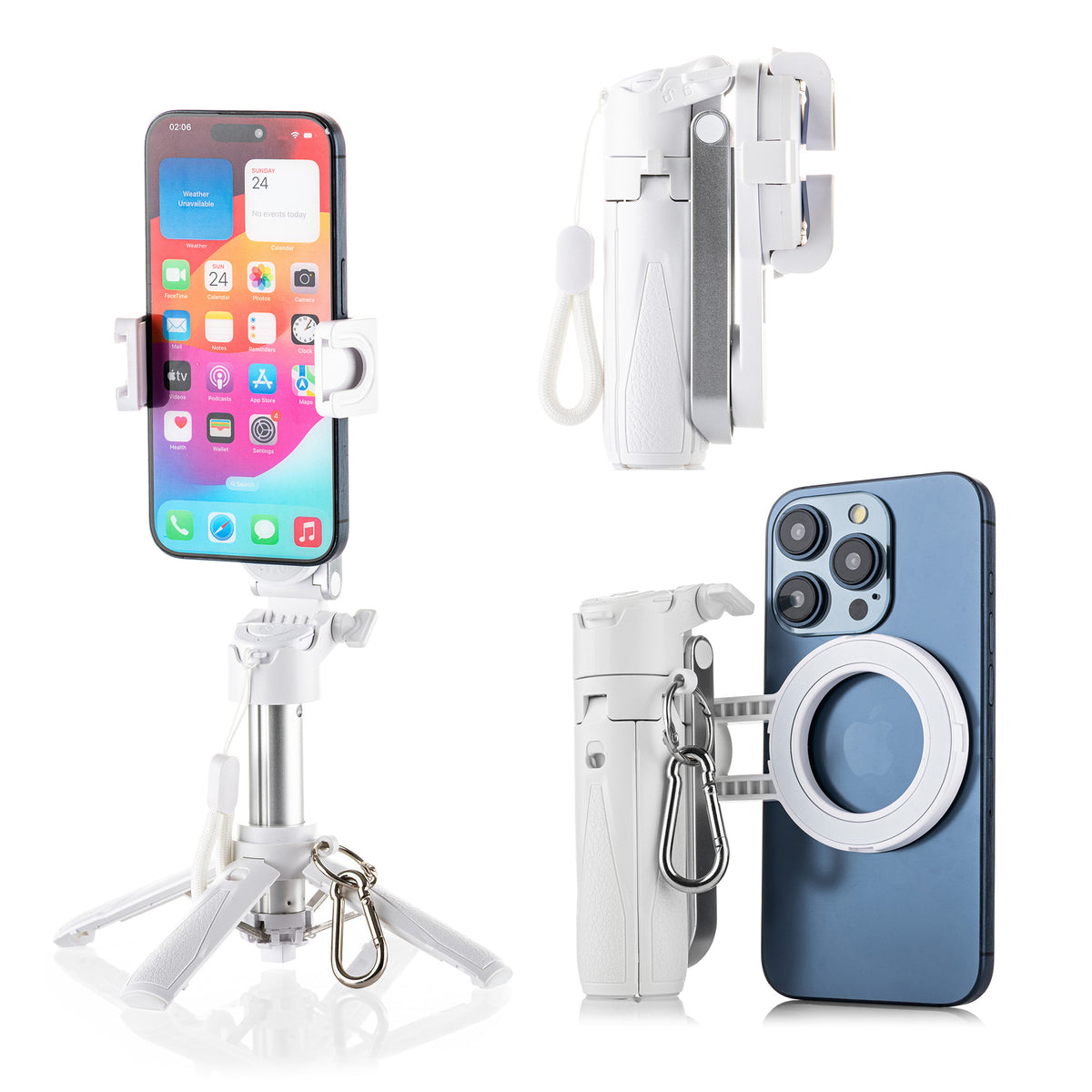 MOJOGEAR TS2 6-in-1 Mini Selfiestick Statief & Grip voor telefoon Magnetisch - Wit - Statieven en toebehoren