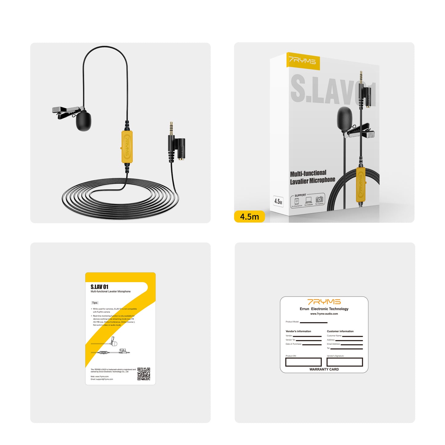 7RYMS S.LAV 01 Lavalier Microfoon (4.5 m.) - Speldmicrofoons