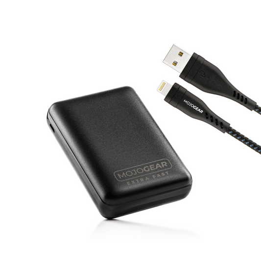 MOJOGEAR MINI EXTRA FAST 10.000 mAh powerbank met Apple Lightning naar USB kabel Extra Sterk - Powerbanks