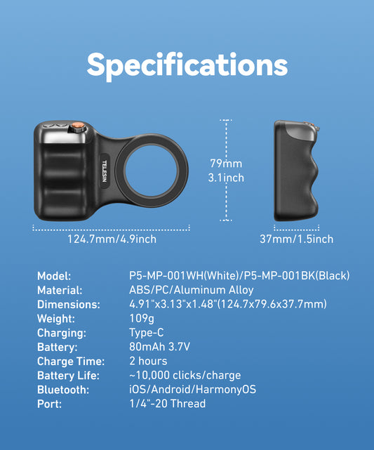 Telesin Fun Shot smartphone grip 2 magnetisch - Zwart - Handgrips