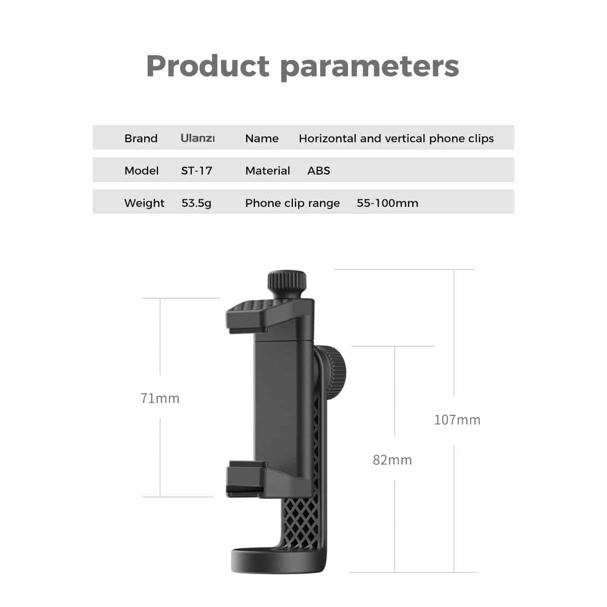 Ulanzi ST-17 360º Rotatable Phone Holder for tripod with Cold Shoe Mount