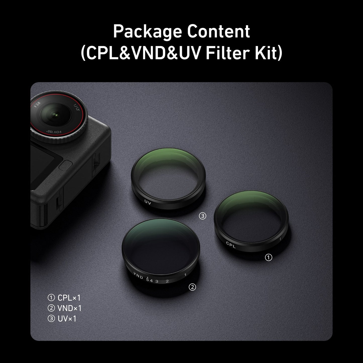 Telesin Filter kit for DJI Osmo Action 6 - CPL + UV + VND