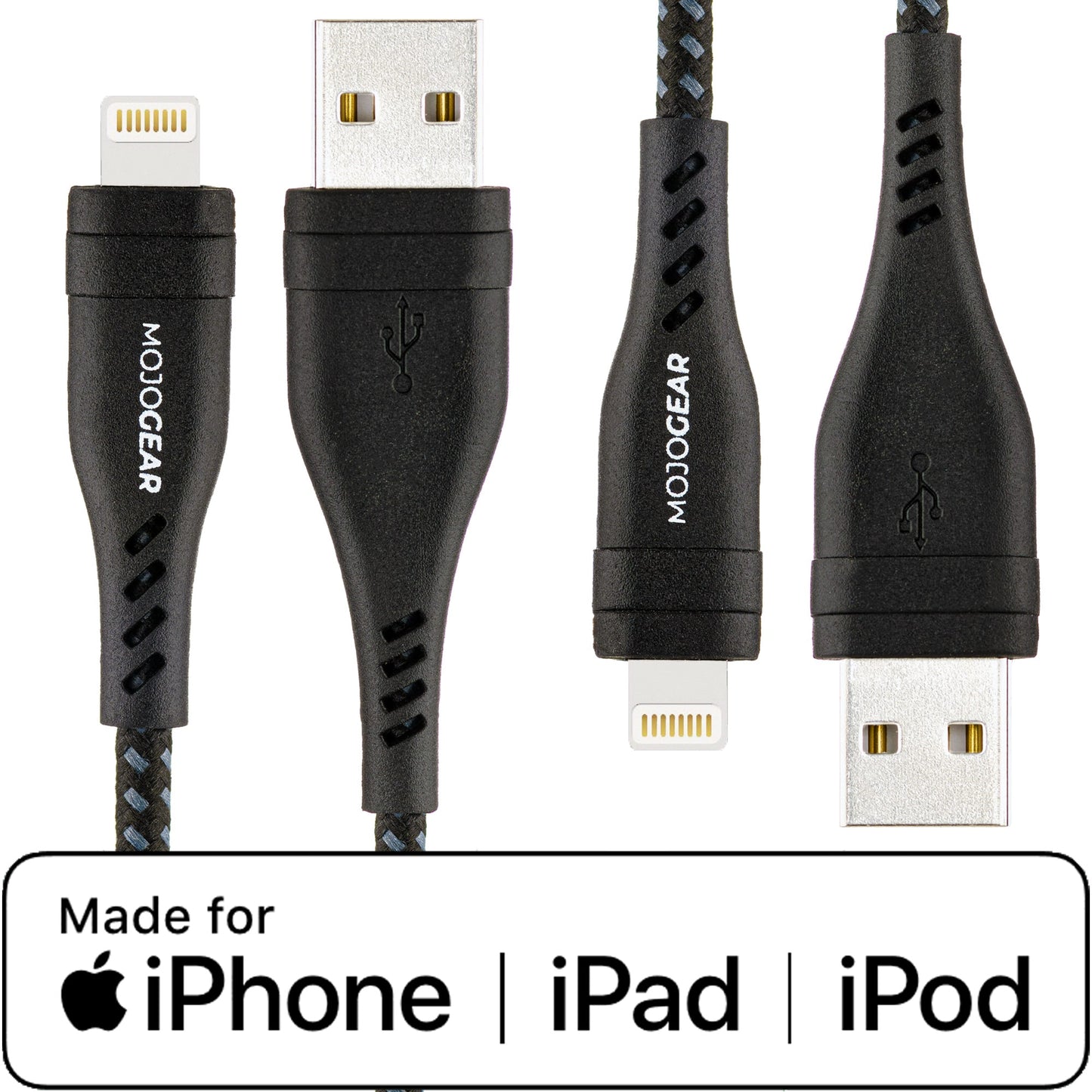 2x MOJOGEAR Apple Lightning naar USB kabel Extra Sterk [DUOPACK] - Telefoonkabels