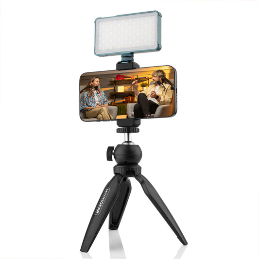 MOJOGEAR Video KIT / vlog set: Mini-statief + telefoonhouder + microfoon + lampje - Ministatieven