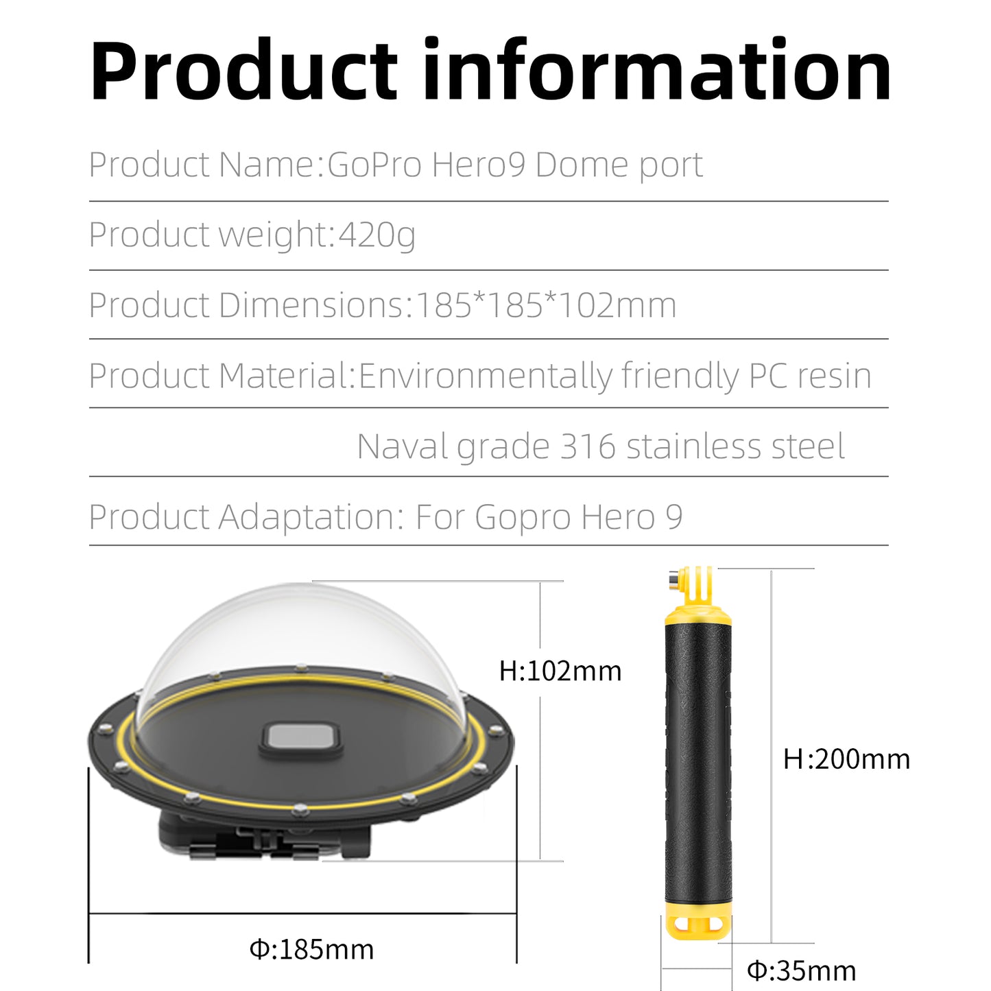 Telesin Waterproof Dome Housing for GoPro Hero 9 / 10 / 11 / 12