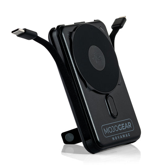 MOJOGEAR NovaMag All-in-1 Powerbank 10.000 mAh – Draadloos Qi2 & ingebouwde kabels – Zwart - Powerbanks