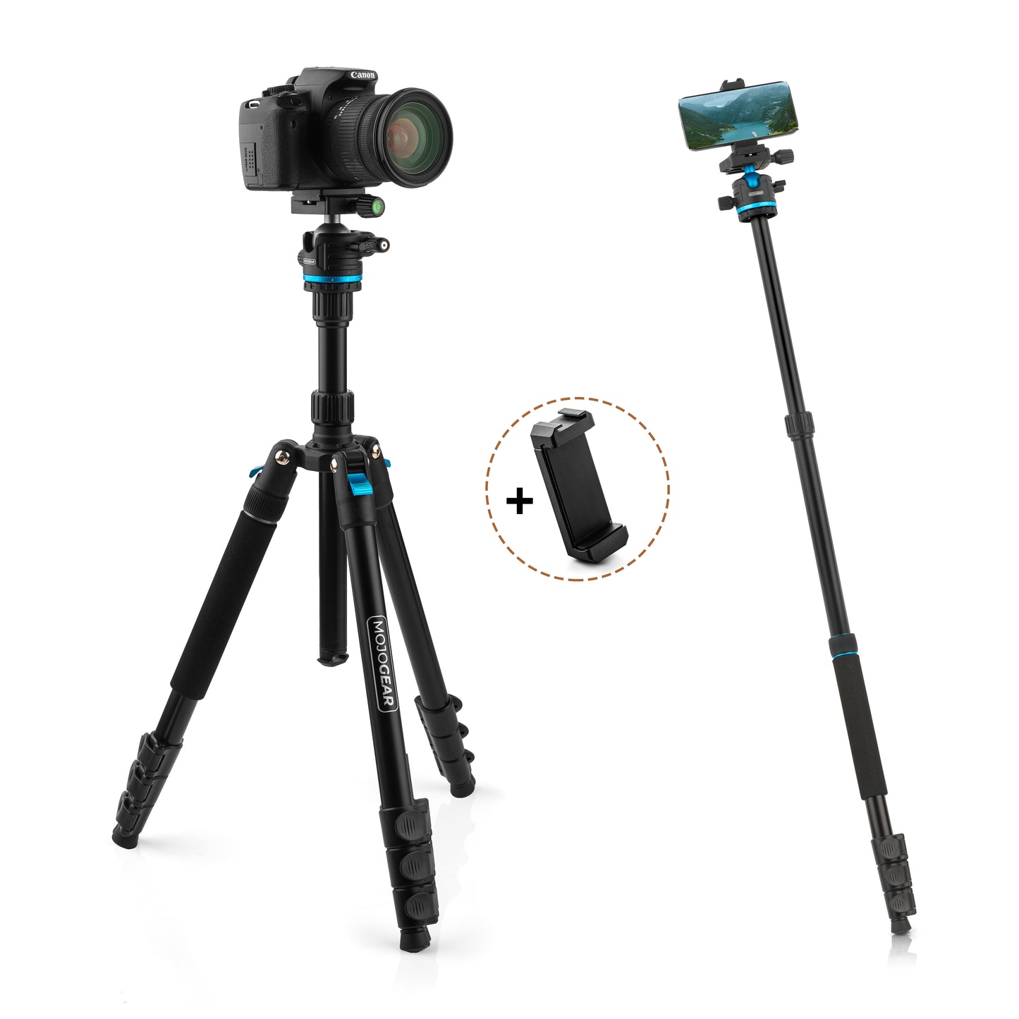 MOJOGEAR Swift Fotostatief 175cm met monopod voor Camera en Smartphone - Grote statieven