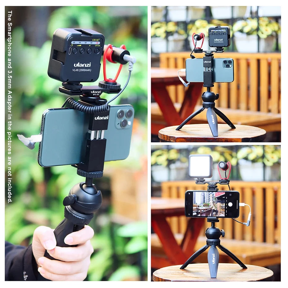 Ulanzi Smartphone vlog KIT EXTRA: mini tripod, phone holder, dual cold shoe mount, microphone & LED light