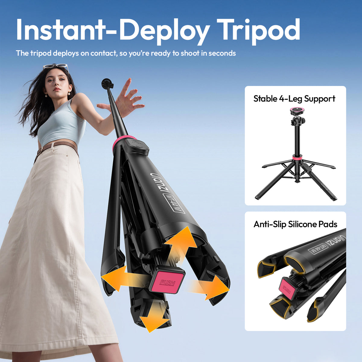 Ulanzi MT-44 M Magnetic Selfie Stick Tripod with Remote - Black