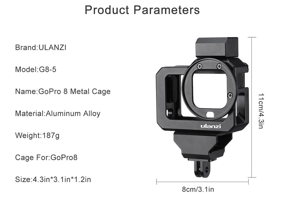 Ulanzi GoPro Hero 8 vlog cage metaal G8-5 - GoPro Cases & behuizingen