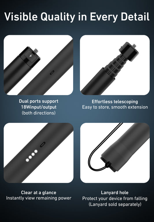 Telesin Power Selfie Stick met ingebouwde powerbank - 102cm - Selfiesticks