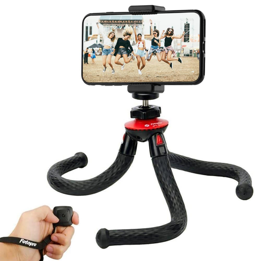 Fotopro Flexibel Statief XL met telefoonhouder, GoPro-mount en Bluetooth afstandsbediening UFO2 - Flexibele statieven