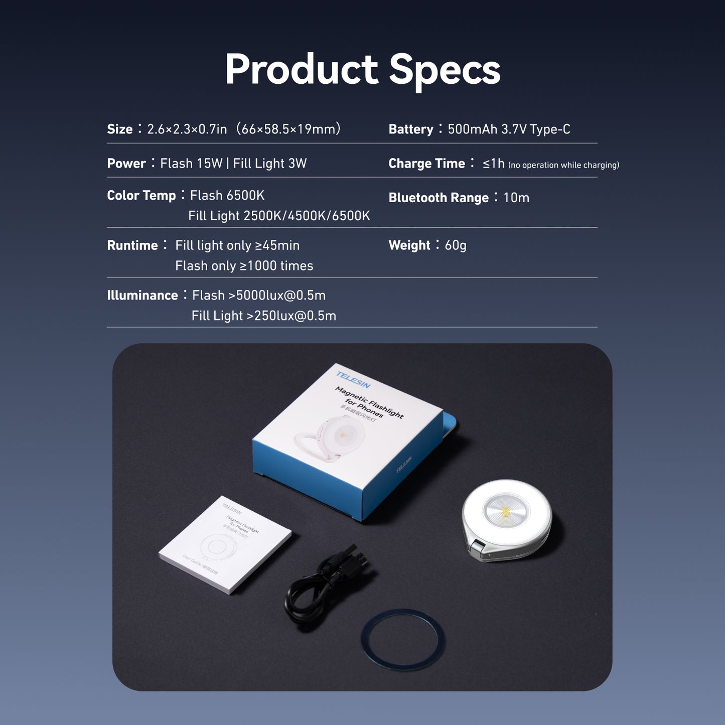 Telesin magnetische flitser & ringlamp voor smartphone met MagSafe - Titanium - Ringlampen
