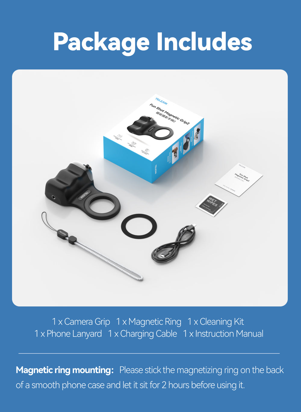Telesin Fun Shot smartphone grip 2 magnetisch - Zwart - Handgrips