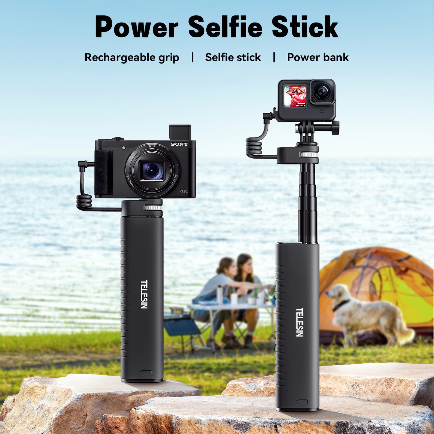 Telesin CSS-001 rechargeable selfie stick 90cm - 10,000 mAh power bank