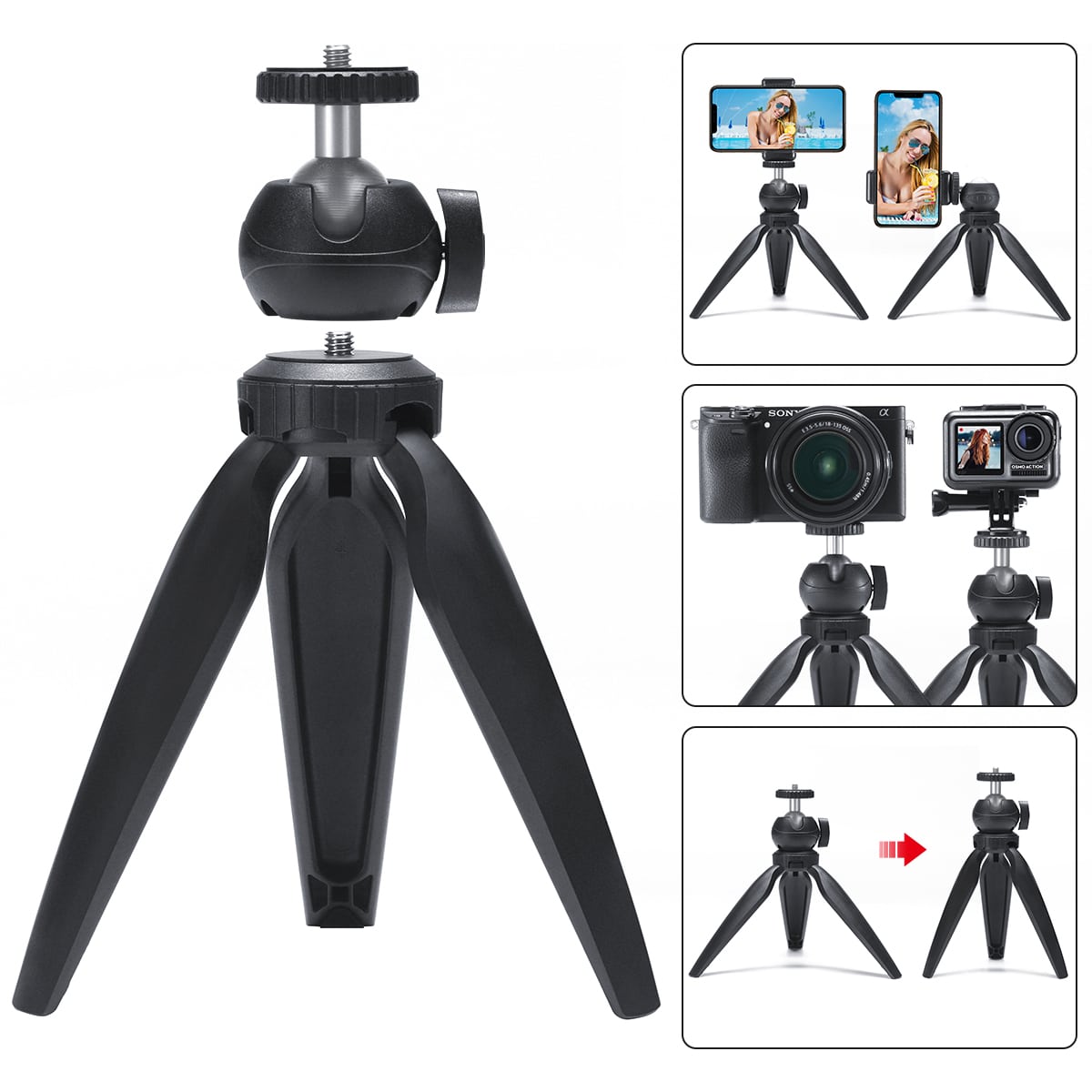 MOJOGEAR Video KIT: Mini tripod + phone holder + microphone + light