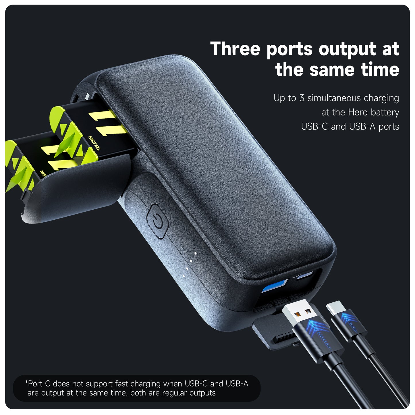 Telesin 10000mAh powerbank voor GoPro-accu's - GoPro 9 t/m 12 - GoPro Accu's en opladers