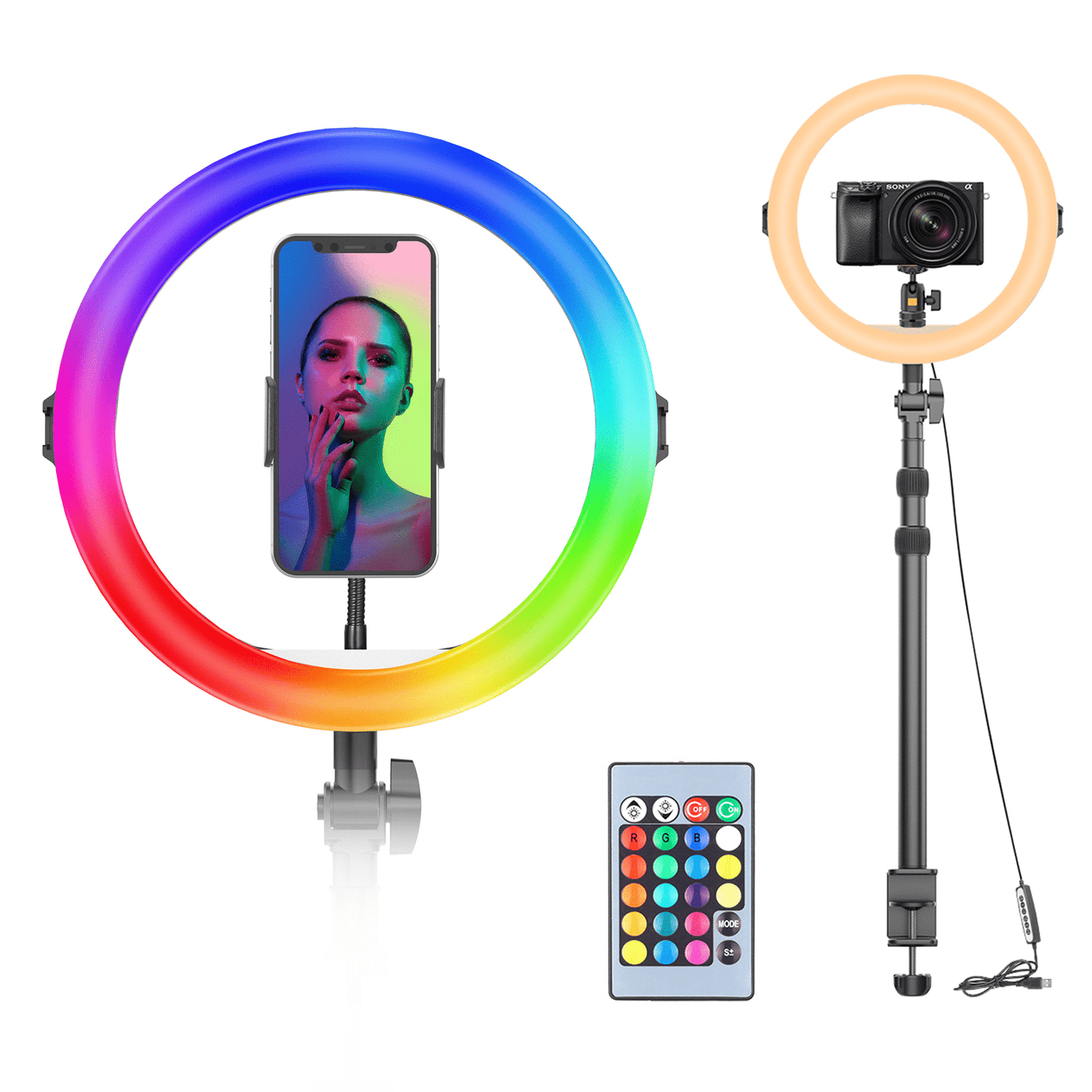 VIJIM K10 RGB Desktop Ringlamp met uitschuifbaar statief en tafelklem - Ringlampen