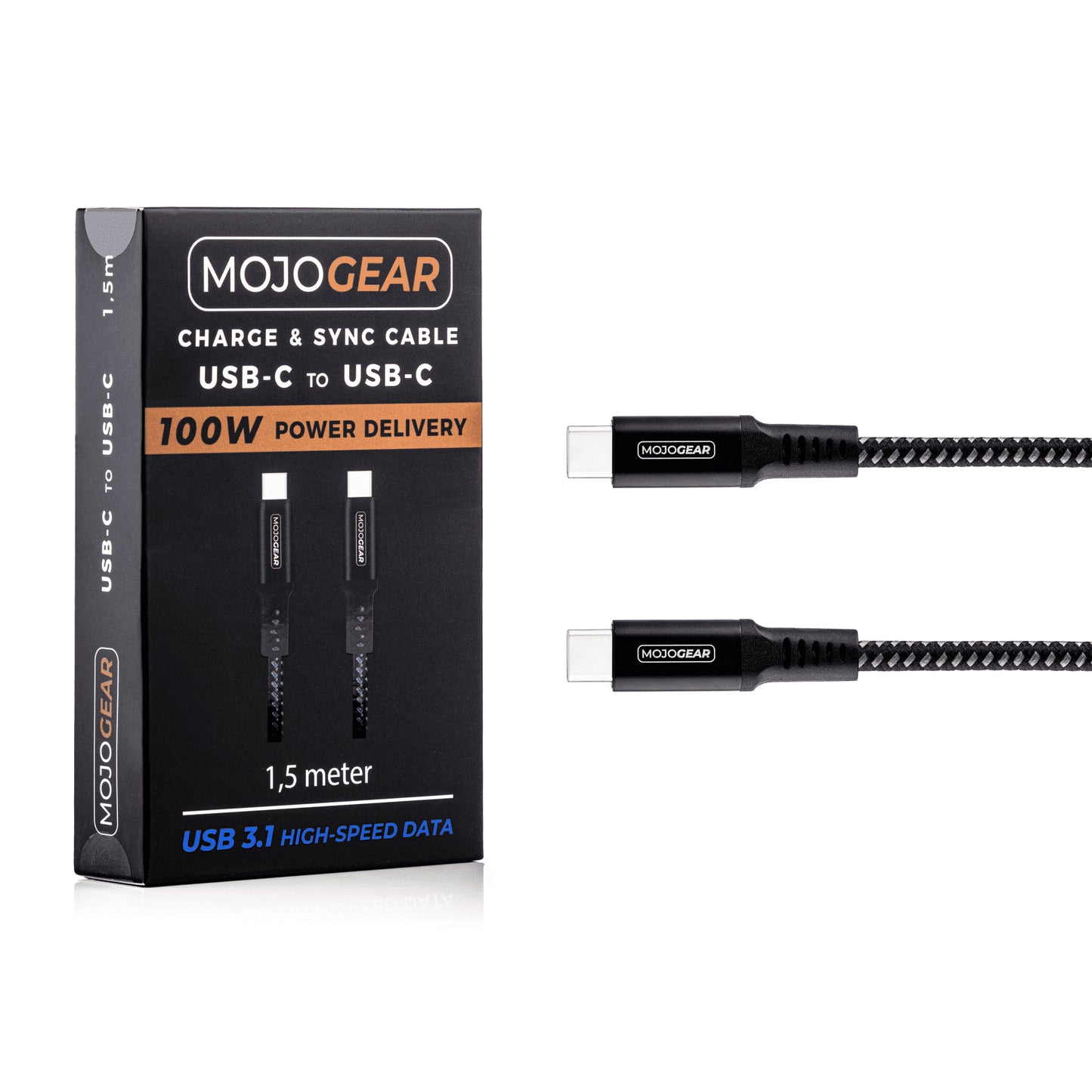 MOJOGEAR USB-C naar USB-C kabel 100W USB 3.1 Extra Sterk - 150cm